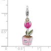 Sterling Silver 3-D Pink Enameled Potted Tulip Flower w/Lobster Clasp Charm