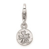 Sterling Silver Rhodium-plated Hammered Four Leaf Clover Lobster Clasp Charm