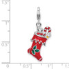 Sterling Silver 3-D Red Enameled Holiday Stocking w/Lobster Clasp Charm