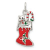 Sterling Silver Polished Enamel Christmas Stocking Charm QC8615