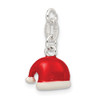 Sterling Silver Polished Enamel Santa Hat Charm