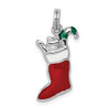 Sterling Silver Rhodium-plated Enamel Stocking Charm