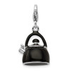 Sterling Silver 3-D Enameled Black Tea Kettle w/Lobster Clasp Charm