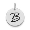 14k White Gold Polished Letter B Black Epoxy Initial Disk Charm