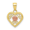 Small Cutout Two-Tone 10k Yellow and Rose Gold Heart w/ Rose Flower Charm