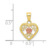 Small Cutout Two-Tone 10k Yellow and Rose Gold Heart w/ Rose Flower Charm