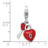 Sterling Silver Enameled 3D Heart and Key w/ Lobster Clasp Charm