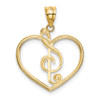 14k Yellow Gold Treble Clef In Heart Charm