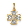 14k Yellow Gold w/ Rhodium-Plated and Diamond-cut Hearts In Cross Charm