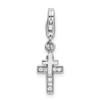 Rhodium-Plated Sterling Silver Polished w/CZ Two Cross Lobster Clasp Charm