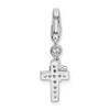 Rhodium-Plated Sterling Silver Polished w/CZ Two Cross Lobster Clasp Charm