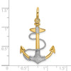 14k Yellow Gold with Rhodium 3-D Textured Anchor w/ Rope and Shackle Bail Charm