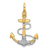 14k Yellow Gold with Rhodium 3-D Textured Anchor w/ Rope and Shackle Bail Charm