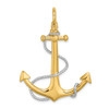 14k Yellow Gold with Rhodium 3-D Large Anchor w/ Rope and Shackle Bail Charm