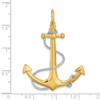 14k Yellow Gold with Rhodium 3-D Large Anchor w/ Rope and Shackle Bail Charm