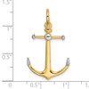 14k Yellow Gold and Rhodium 3-D Anchor w/Long T Bar w/Shackle Bail Charm