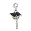 Rhodium-Plated Sterling Silver 3-D Enameled Graduation Cap W/Lobster Clasp Charm