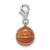 Sterling Silver 3D Enameled Basketball w/Lobster Clasp Charm