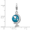 Rhodium-Plated Sterling Silver Enameled Globe w/Lobster Clasp Charm