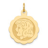 14k Yellow Gold Girl Head on .013 Gauge Engravable Scalloped Disc Charm XM70/13