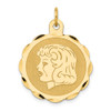 14k Yellow Gold Girl Head on .011 Gauge Engravable Scalloped Disc Charm XM72/11