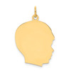 14k Yellow Gold Plain Large .018 Gauge Facing Right Engravable Boy Head Charm