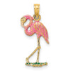 14k Yellow Gold 3-D Pink Enamel Flamingo Pendant