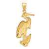 14k Yellow Gold 2-D and Textured Egret Bird Standing Pendant