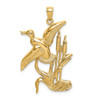 14k Yellow Gold 2-D Duck Flying From Willow Pendant