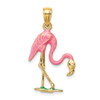 14k Yellow Gold Enameled 3-D Pink Flamingo Pendant