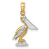 14k Yellow Gold w/Rhodium-Plated 3-D Small Standing Pelican Pendant