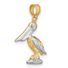 14k Yellow Gold w/Rhodium-Plated 3-D Small Standing Pelican Pendant
