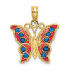 14k Yellow Gold w/ Red and Blue Stained Glass Filigree Butterfly Pendant