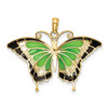 14k Yellow Gold Green Enameled Butterly Pendant