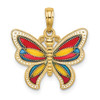 14k Yellow Gold w/ Multi-Color Stained Glass and Beaded Wings Butterfly Pendant