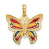 14k Yellow Gold w/ Multi-Color Stained Glass and Beaded Wings Butterfly Pendant
