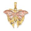 14k Yellow and Rose Gold with Rhodium Diamond-cut Butterfly Pendant K9077