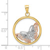 14k Yellow and Rose Gold with Rhodium Butterfly In Round Frame Pendant