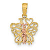 14k Rose and Yellow Gold I Heart Butterflies Pendant