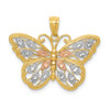 14k Yellow Gold and Rhodium Plated Diamond-cut Butterfly Pendant D4380