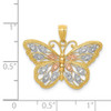 14k Yellow Gold and Rhodium Plated Diamond-cut Butterfly Pendant D4380