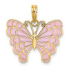 14k Yellow Gold Lavender Enameled Butterfly Pendant