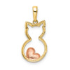 14k Yellow Gold w/ White and Pink Rhodium Diamond-cut Cat and Heart Pendant