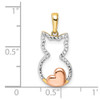 14k Yellow Gold w/ White and Pink Rhodium Diamond-cut Cat and Heart Pendant