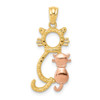 14k Yellow and Rose Gold Polished and Diamond-cut Sitting Cats Pendant
