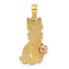 14k Two-tone Gold Sitting Cat w/ Bow and Flower Pendant