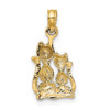 14k Yellow Gold and Rhodium Polished and 2-D Cat and Kitten Pendant