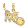 10k Yellow Gold with Rhodium-Plating Cat Playing w/Yarn in Basket Pendant