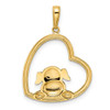 14k Yellow Gold and White Rhodium Diamond-cut Puppy in Heart Pendant