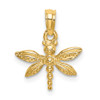 14k Yellow Gold 2-D Mini Dragonfly w/Solid Wings Pendant